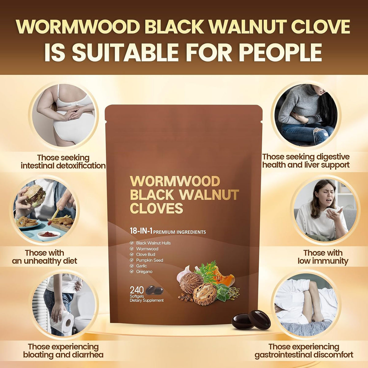 18-in-1 Black Walnut Wormwood Cleanse for Humans Softgels, 80 Day Supply