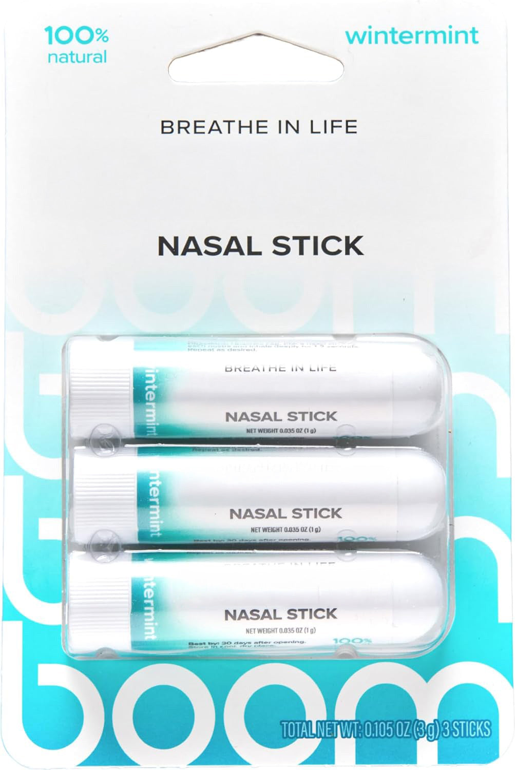 BoomBoom Nasal Stick, Essential Oils + Menthol Inhaler, Variety 4 Pack