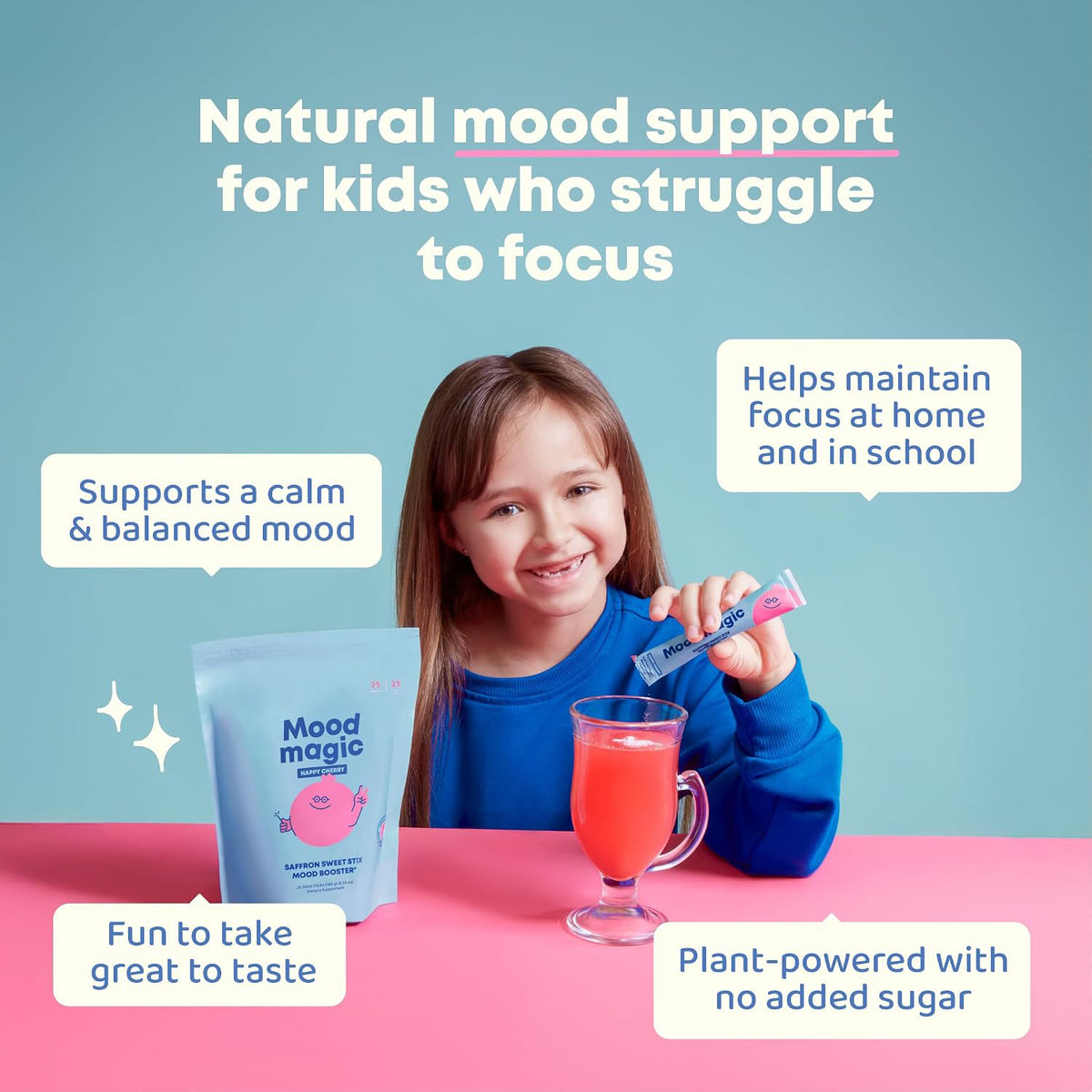 JoySpring Mood Magic Kids Saffron Sticks, Fruit Punch, 25 Ct, 4+