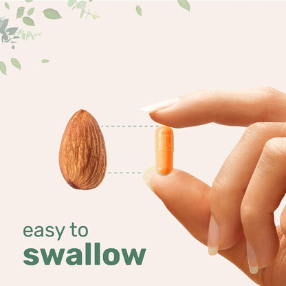 Turmeric capsule held between two fingers