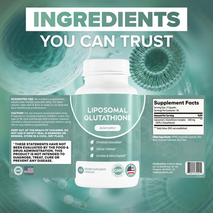 Ingredients and Supplement Facts for the liposomal glutathione