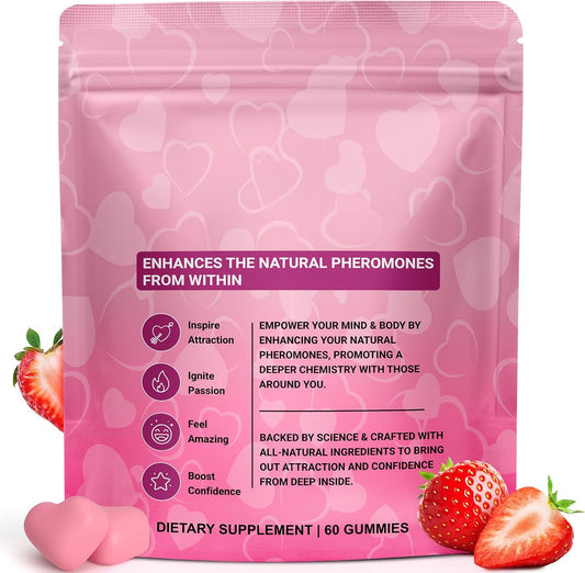 Pheromone Gummies for Women, Plant-Based Wellness Supplement with Maca Root, Fenugreek & Red Clover, Confidence Support Gummies, Vegan Strawberry Flavor, 60 Gummies