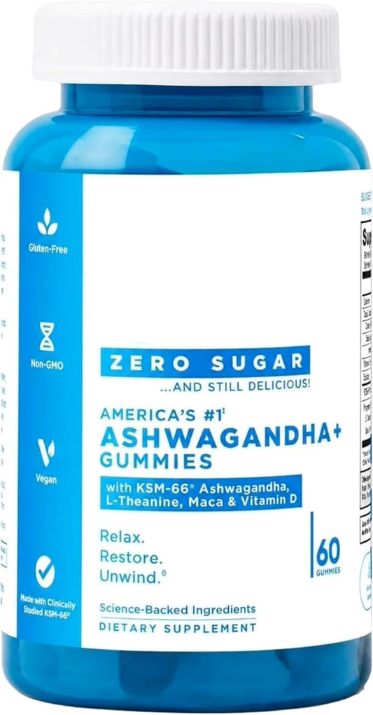 Goli Zero Sugar Ashwagandha Gummies with KSM-66, L-Theanine, Maca and Vitamin D - No Sugar Alcohols - Vegan, Keto-Friendly, Non-GMO