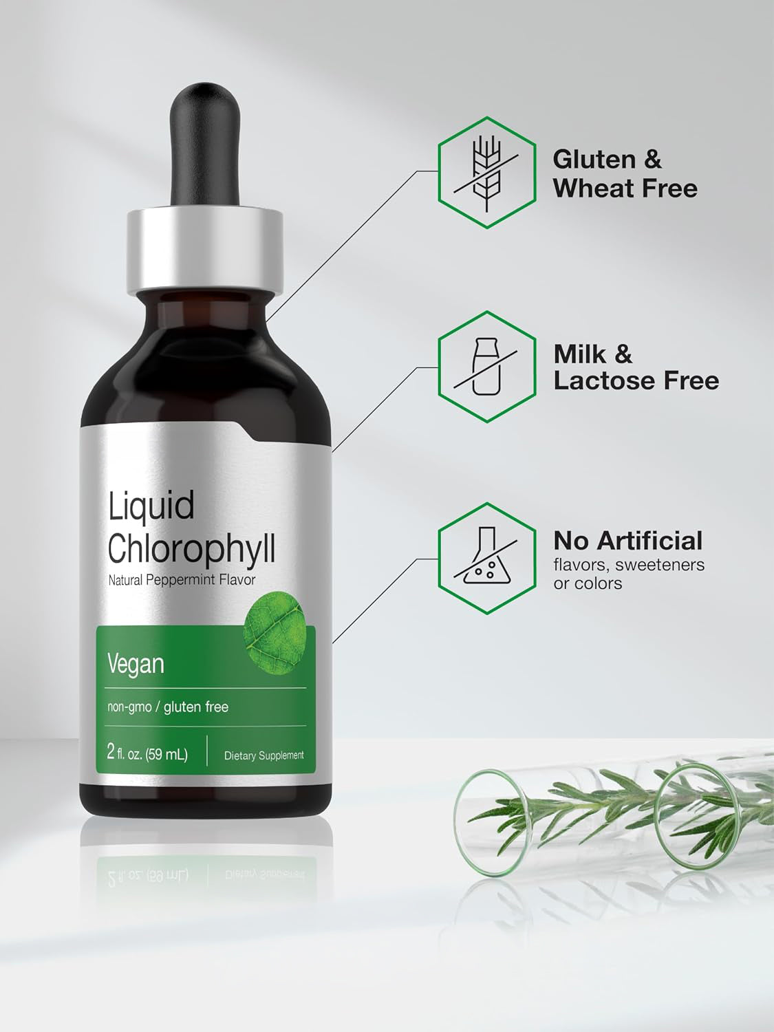 Horbäach Liquid Chlorophyll Drops | 2 fl oz | Natural Peppermint Flavor