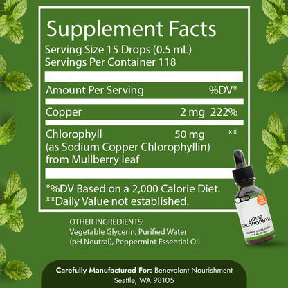 Benevolent Chlorophyll Liquid Drops for Internal Freshness, Peppermint