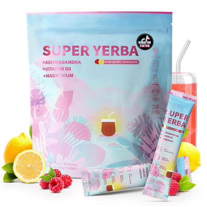 ZOOONE Super Yerba Mate tea Instant Powder 30 Packets- Raspberry Lemonade Flavor | Servings Clean Energy & Focus Boost Brain Fog Buster| Gut Support, Antioxidants