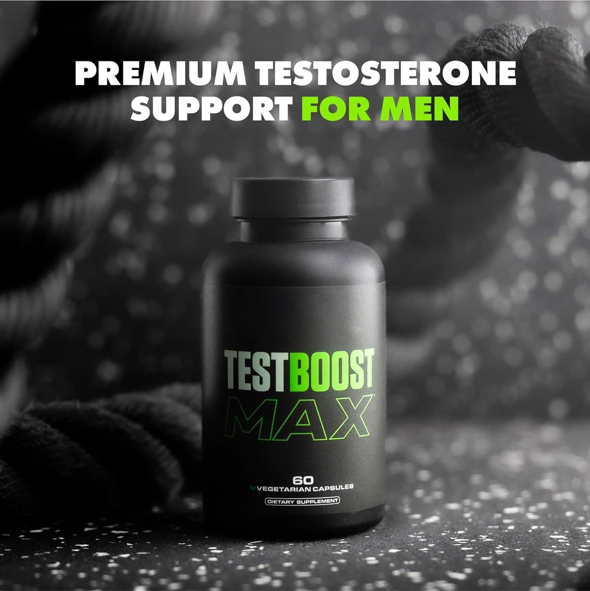 Men's vitality bottle against a dark athletic background
