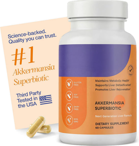 AKKA Akkermansia Probiotic, Liver Cleanse, Detox & Repair, Non-GMO, 60 Caps
