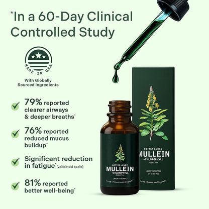 Betterbrand Mullein Drops, Alchohol-Free Lung Detox with Chlorophyll