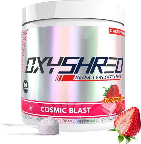 EHP Labs OxyShred Pre Workout Powder - Preworkout Powder with L Glutamine & Acetyl L Carnitine, Energy Boost Drink - Cosmic Blast, 60 Servings