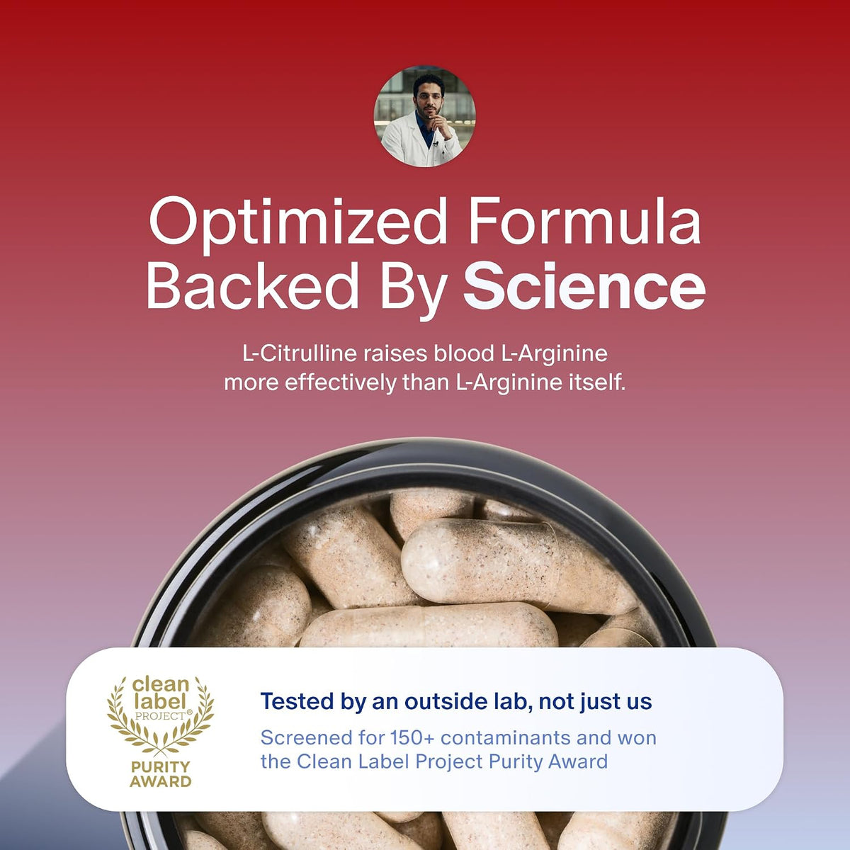 Optimized formula graphic showing L-citrulline and L-arginine