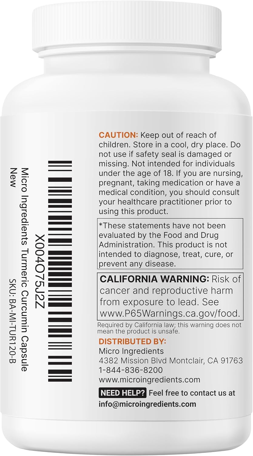 Additional label view of the turmeric curcumin bottle