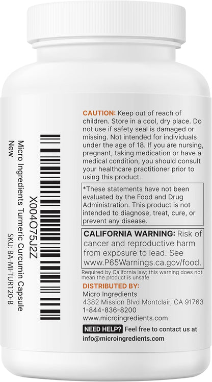 Additional label view of the turmeric curcumin bottle
