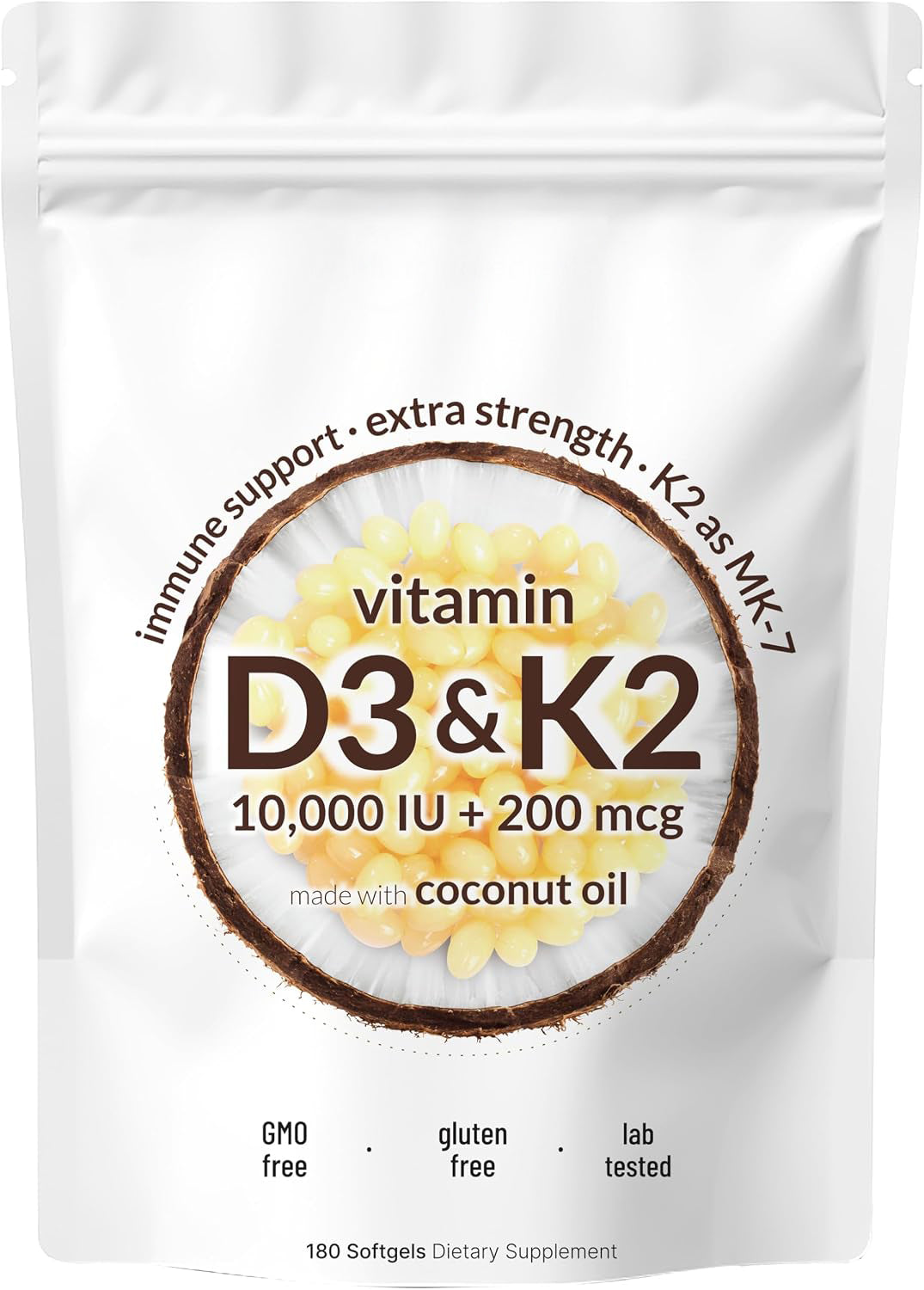 Micro Ingredients Vitamin D3 K2 MK-7 10,000 IU Per Serving, 300 Softgels