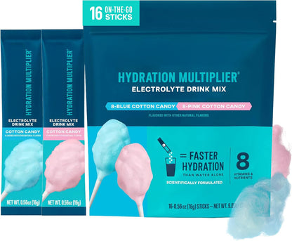 Hydration electrolyte drink mix box, cotton candy, 16 packets