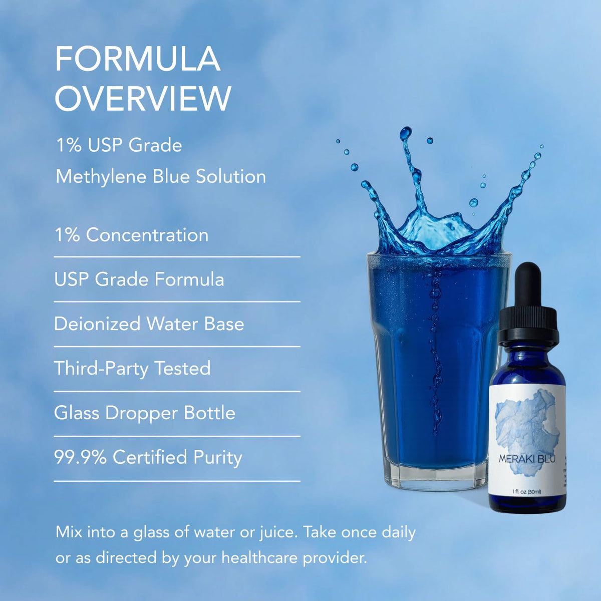 Meraki Blu USP Grade Methylene Blue Solution, 1% Formula, 30 mL