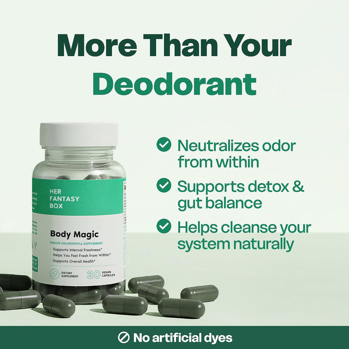 Her Fantasy Box | Body Magic | Chlorophyll Capsules - 30 Vegan Capsules for Detox, Digestion, Gut Health, Skin Support, and Oily Skin - Natural Energy Booster