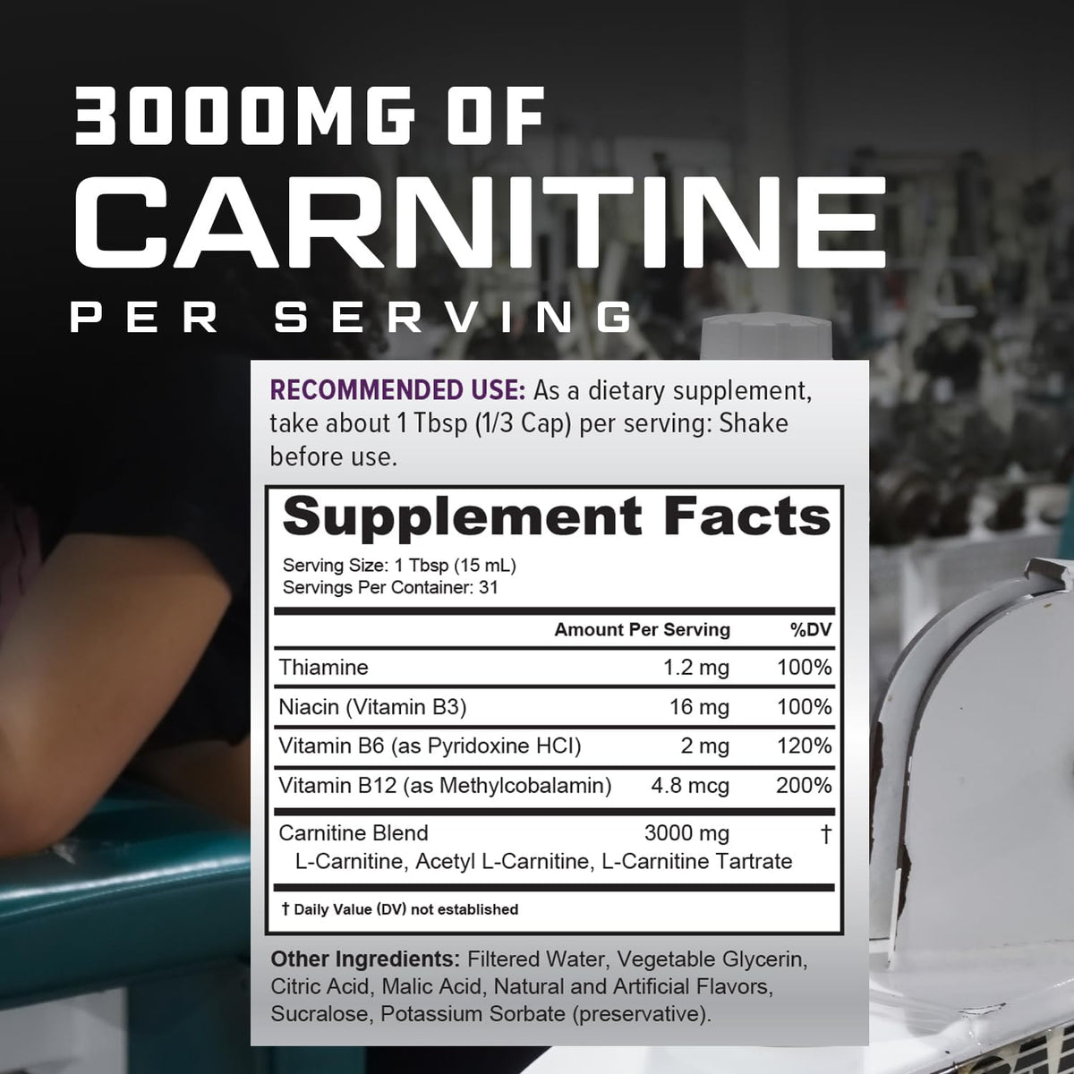 Supplement Facts panel for the liquid carnitine