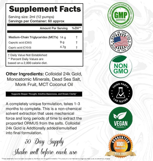 I Am Joy Co. Ormus Gold Oil Monoatomic | Supports Deeper Thought, Intuitive Awareness & Dream Clarity | Rich with Minerals, Platinum, Iridium | Non-Chemical Extraction | 4oz