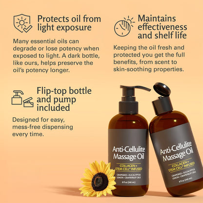 Anti Cellulite Massage Oil for Massage Therapy with Collagen (8 Fl Oz)