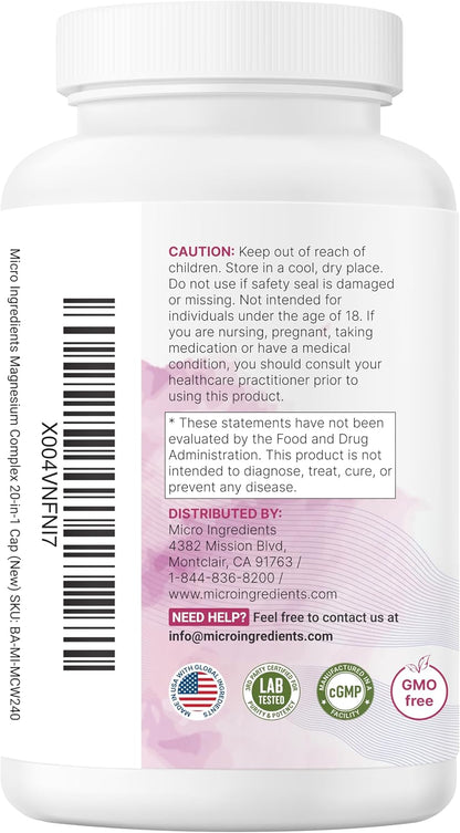 Back label and caution information for the magnesium capsules