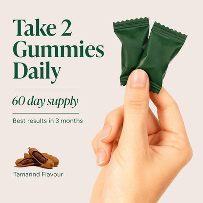 Two gummies taken daily from individually wrapped sachets