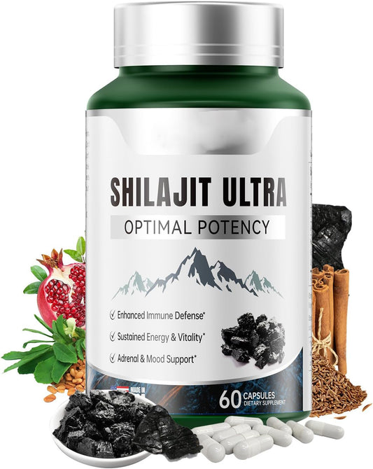 Shilajit for Men Women, Shilajit with Naturally Fulvic Acid & L-Arginine, Himalayan Shilajits for Extra Power, Stamina & Immune Support, Non-GMO, Made in USA, 60 Capsules, 1,300mg Per Serving