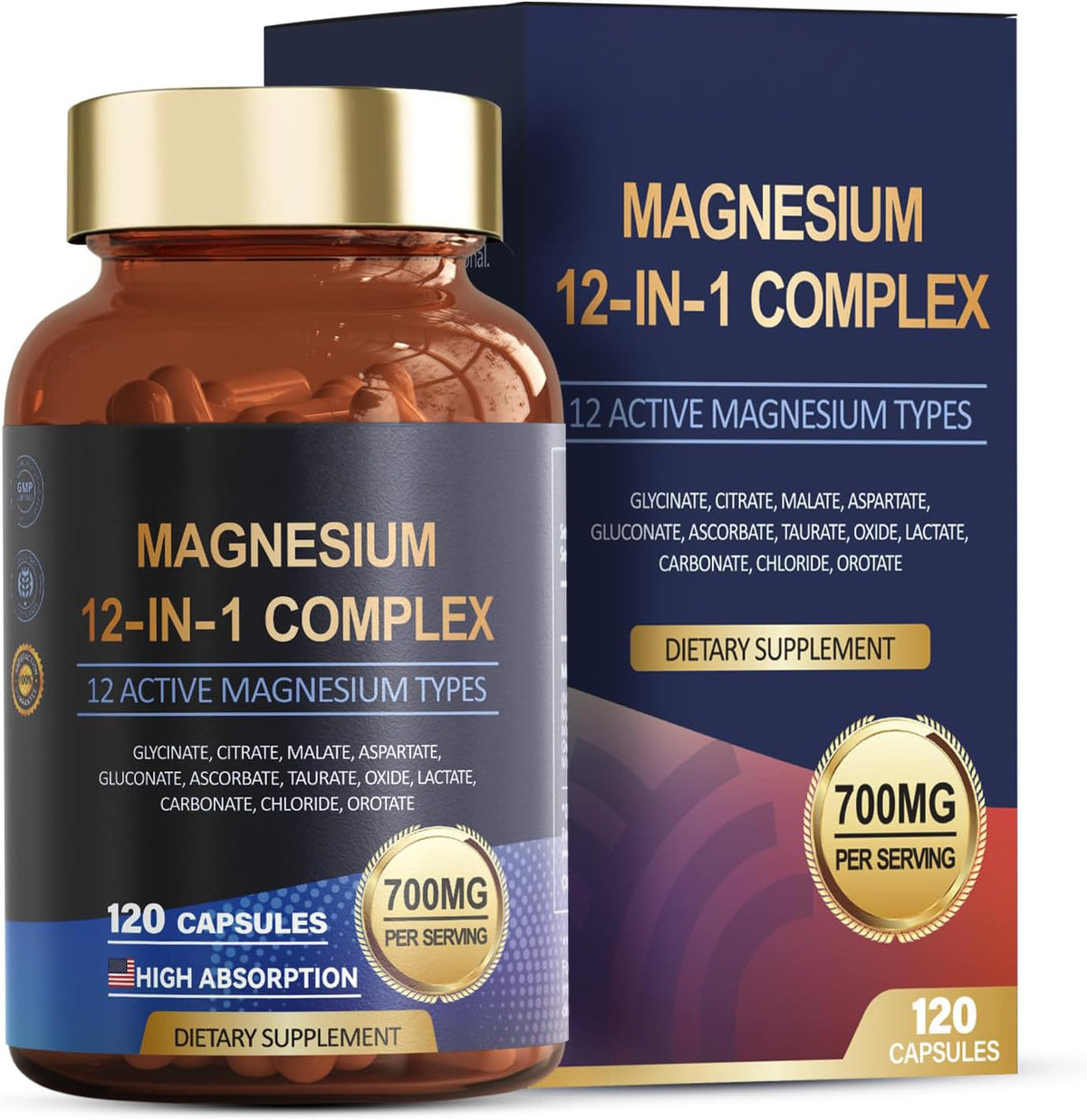 Totaria Magnesium Complex 700mg 12 in 1 Magnesium Supplement with Glycinate Citrate Malate Oxide Taurate Aspartate Orotate Magnesium Relaxation,Muscle,Heart Support, Vegan 120 Capsules