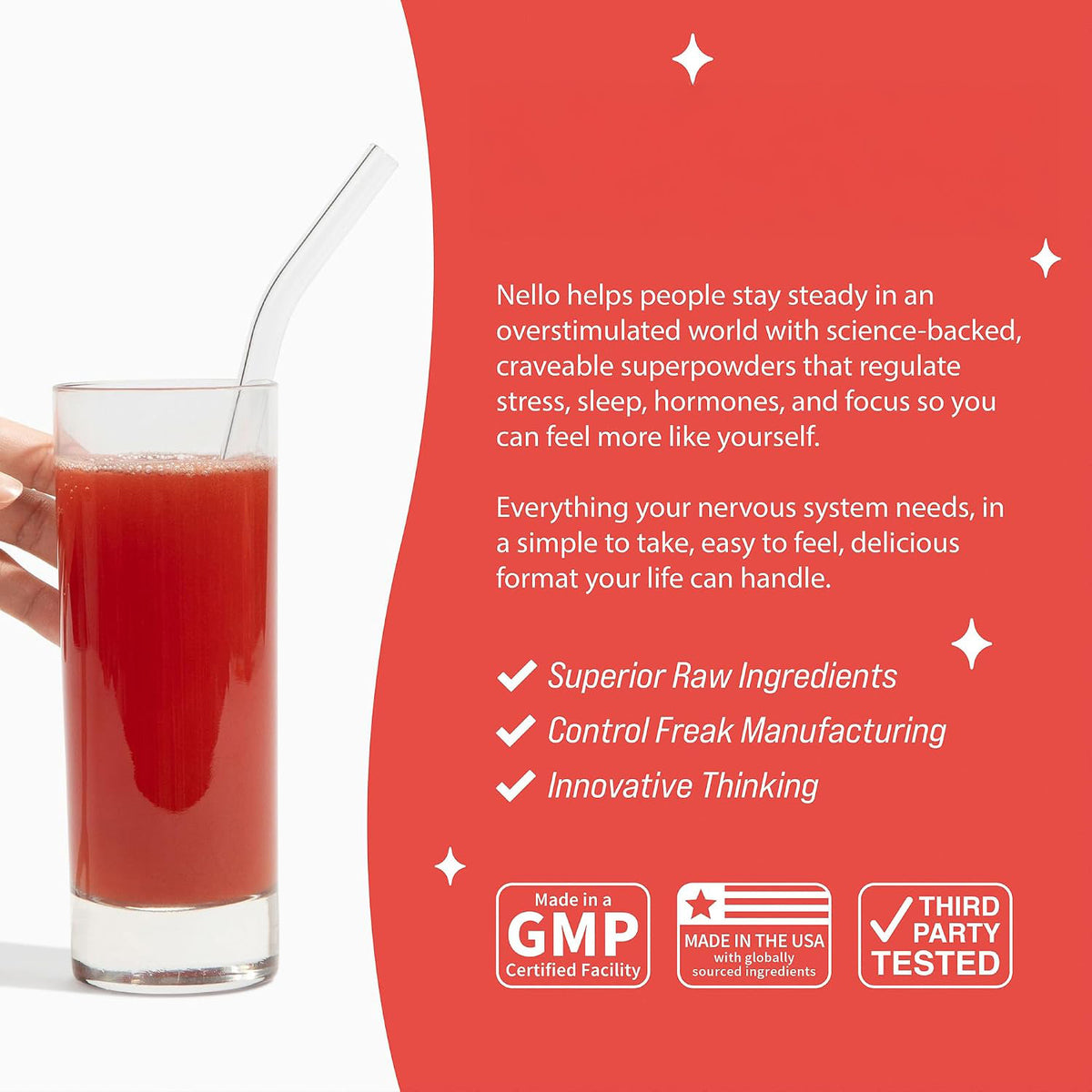 Nello Superfocus – Nootropic Focus Drink Mix for Productivity, L-Theanine, Rhodiola Rosea, Alpha-GPC, Lion’s Mane, Tyrosine, Sugar-Free Packets (20 Servings (Caffeine), Fruit Punch)