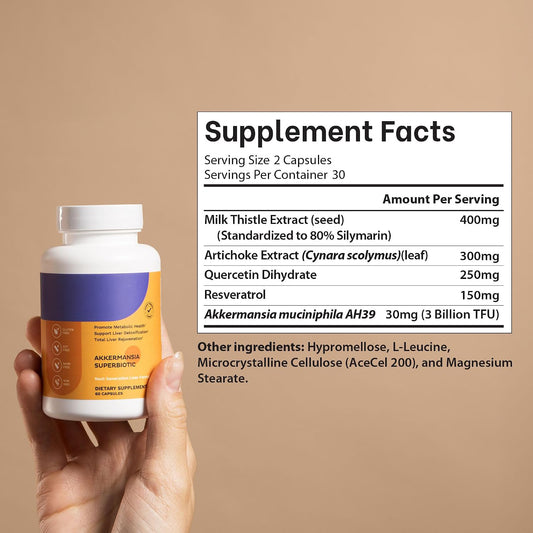AKKA Akkermansia Probiotic, Liver Cleanse, Detox & Repair, Non-GMO, 60 Caps