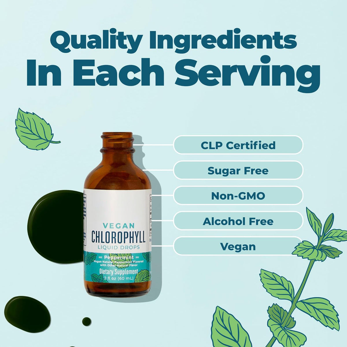MaryRuth's Chlorophyll Liquid Drops, Delicious Minty Flavor, Vegan, 2 Fl Oz