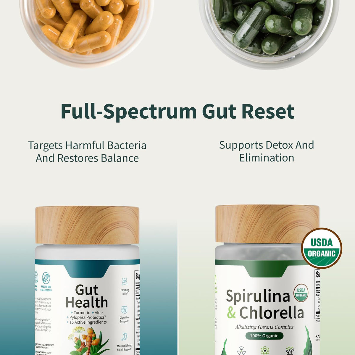 Snap Supplements Gut Health Supplement & Organic Spirulina Chlorella Bundle