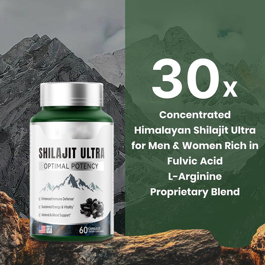 Shilajit for Men Women, Shilajit with Naturally Fulvic Acid & L-Arginine, Himalayan Shilajits for Extra Power, Stamina & Immune Support, Non-GMO, Made in USA, 60 Capsules, 1,300mg Per Serving