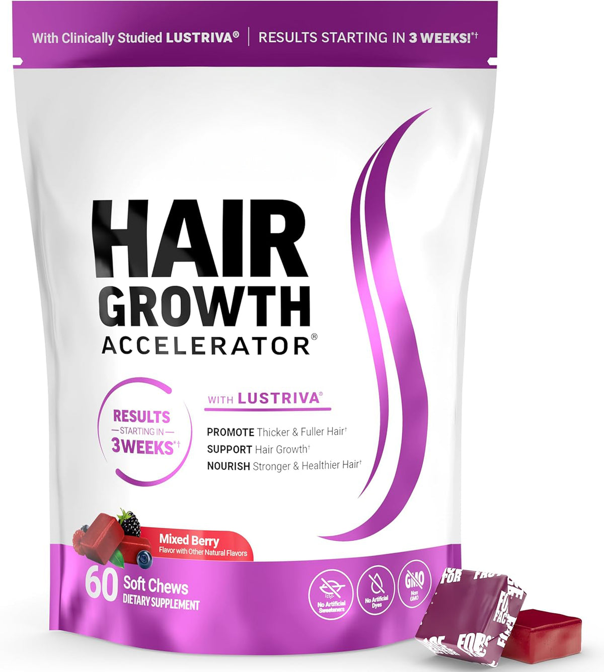 Hair support soft chews pouch with individually wrapped chews