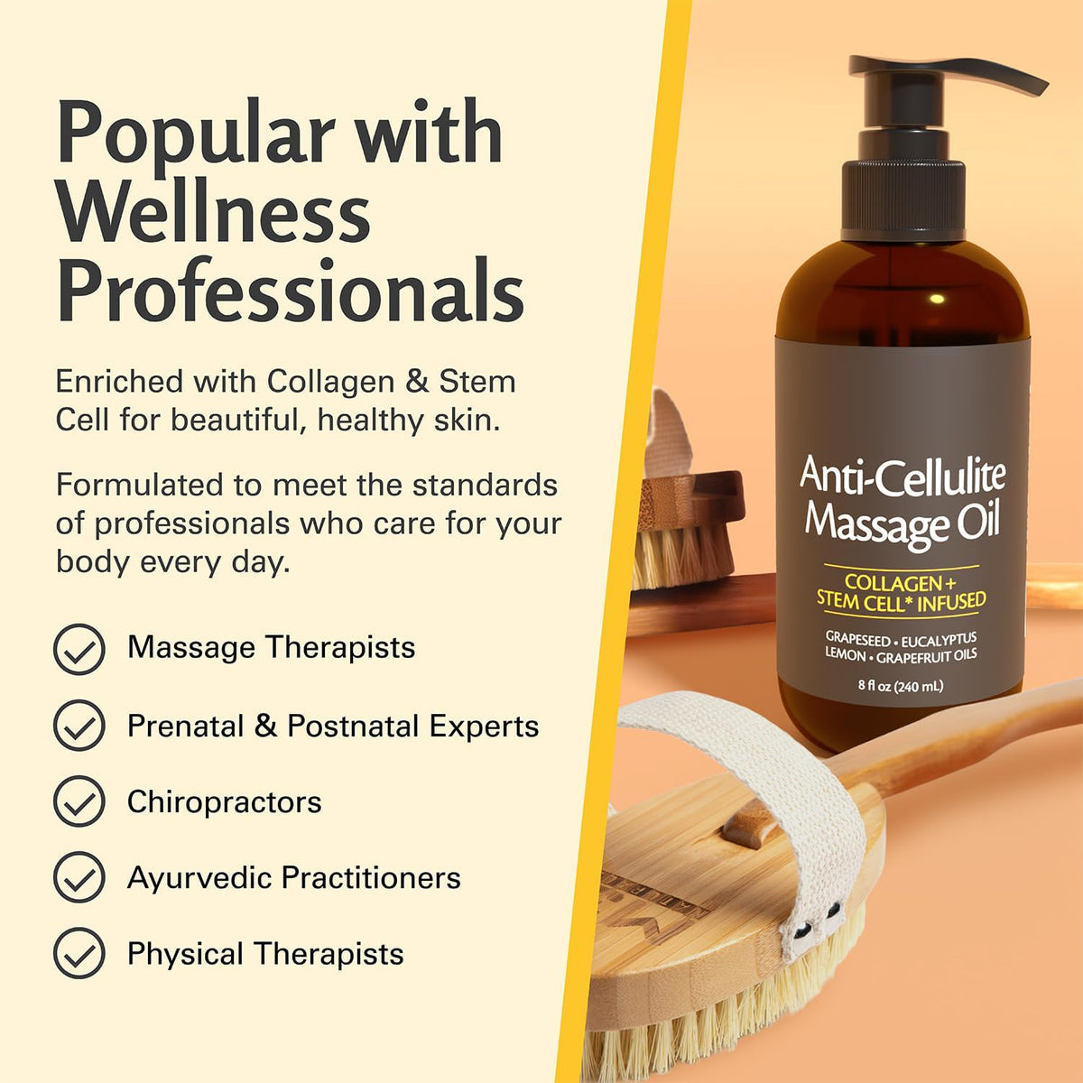 Anti Cellulite Massage Oil for Massage Therapy with Collagen (8 Fl Oz)
