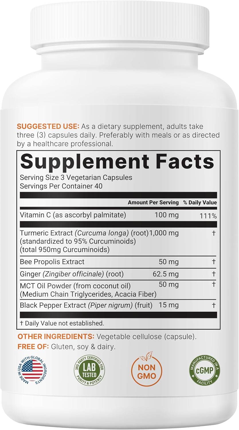 Back label and Supplement Facts for the turmeric capsules