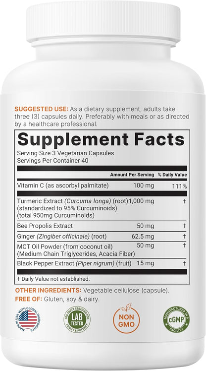 Back label and Supplement Facts for the turmeric capsules
