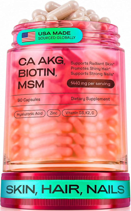 Cata-Kor Hair Skin and Nails Vitamins for Women – Biotin Hair Supplement | Hyaluronic Acid | Calcium AKG | MSM | Vitamin D3 K2 & C – Hair Growth Vitamins – 30 Day Supply (1 Pack)
