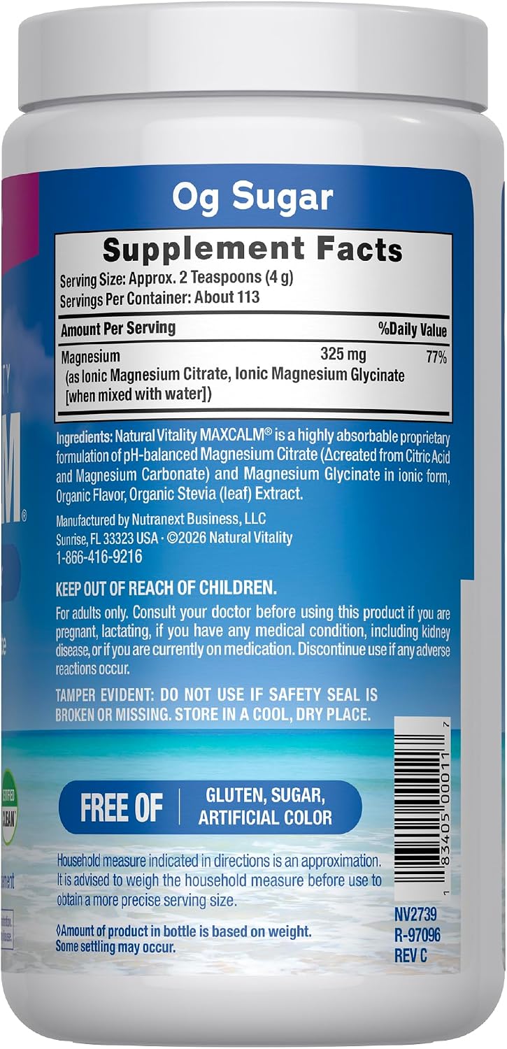 Supplement Facts panel for the magnesium drink mix