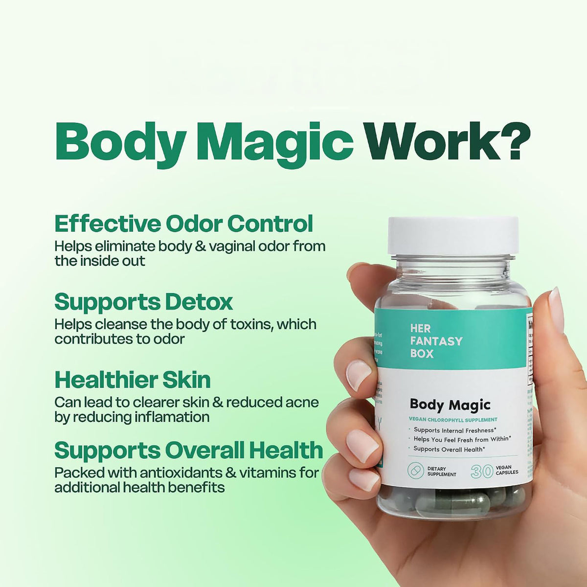Her Fantasy Box | Body Magic | Chlorophyll Capsules - 30 Vegan Capsules for Detox, Digestion, Gut Health, Skin Support, and Oily Skin - Natural Energy Booster