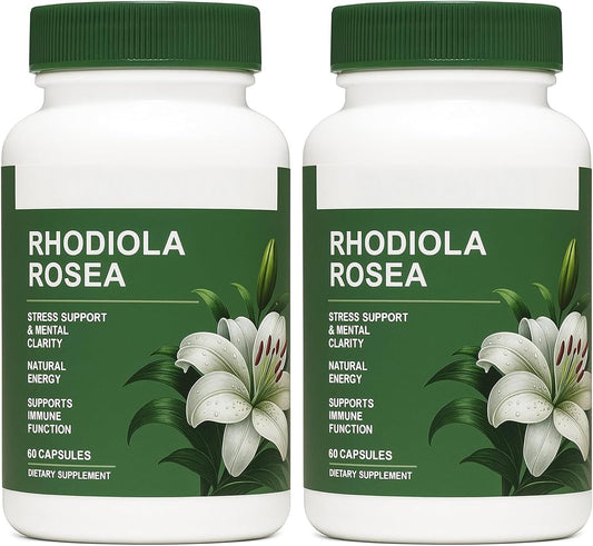 Rhodiola Rosea Capsules 500mg | Standardized for 3% Rosavins & 1% Salidroside | Supports Stress Relief, Mental Focus & Natural Energy | Non-GMO, Gluten-Free Supplement | 60 Capsules