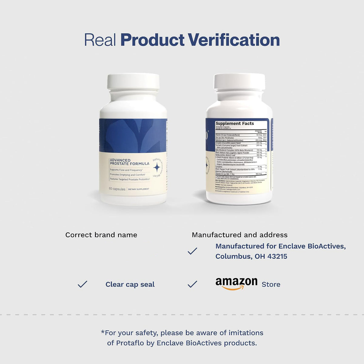 Product verification view of the prostate support bottle