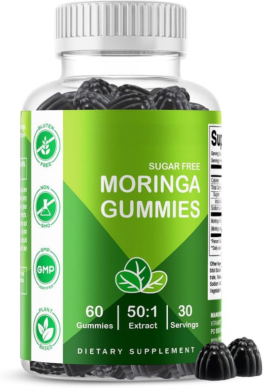 Vitamatic Moringa Gummies – Sugar-Free Botanical Extract – Green Superfood Supplement – Vegan, Pectin-Based, Non-GMO – Plant-Based Gummies – 60 Count