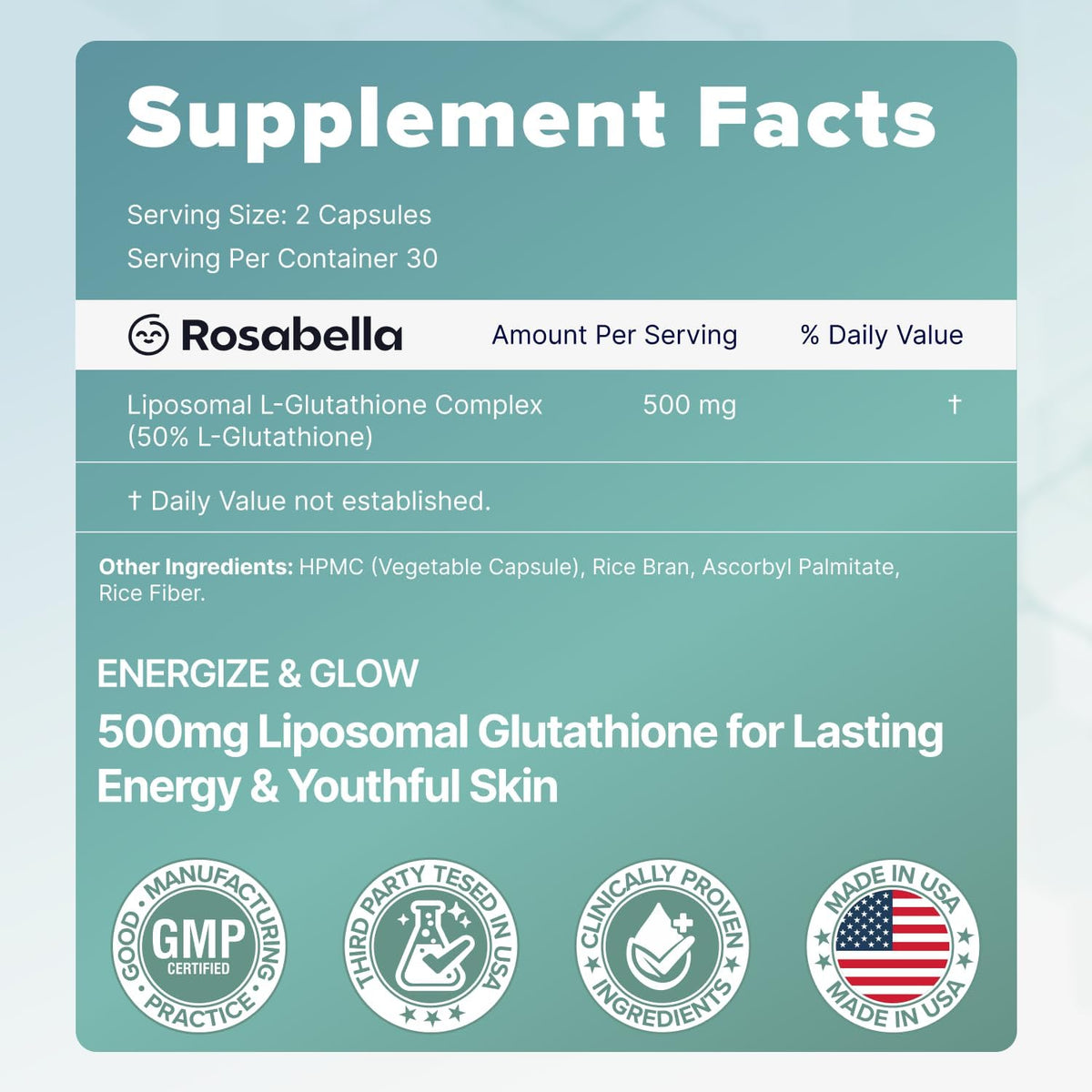 Back label and directions for the glutathione capsules