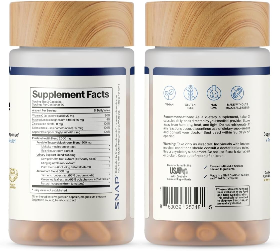 Back labels of the nitric oxide and prostate health bottles