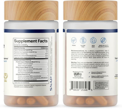 Back labels of the nitric oxide and prostate health bottles