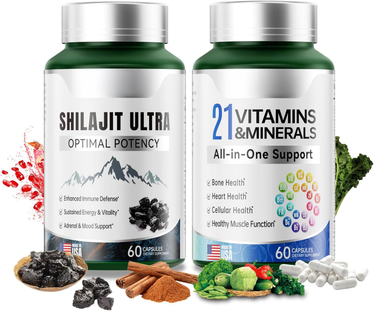 Shilajit for Men Women, Shilajit with Naturally Fulvic Acid & L-Arginine, Himalayan Shilajits for Extra Power, Stamina & Immune Support, Non-GMO, Made in USA, 60 Capsules, 1,300mg Per Serving