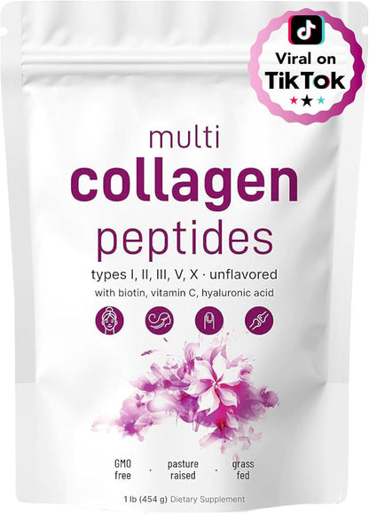 Micro Ingredients Multi Collagen Peptides Powder, 2lb (82 Servings)