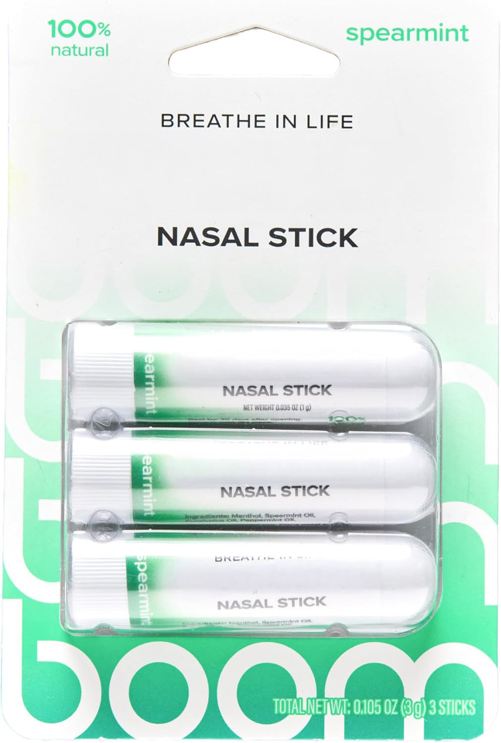 BoomBoom Nasal Stick, Essential Oils + Menthol Inhaler, Variety 4 Pack