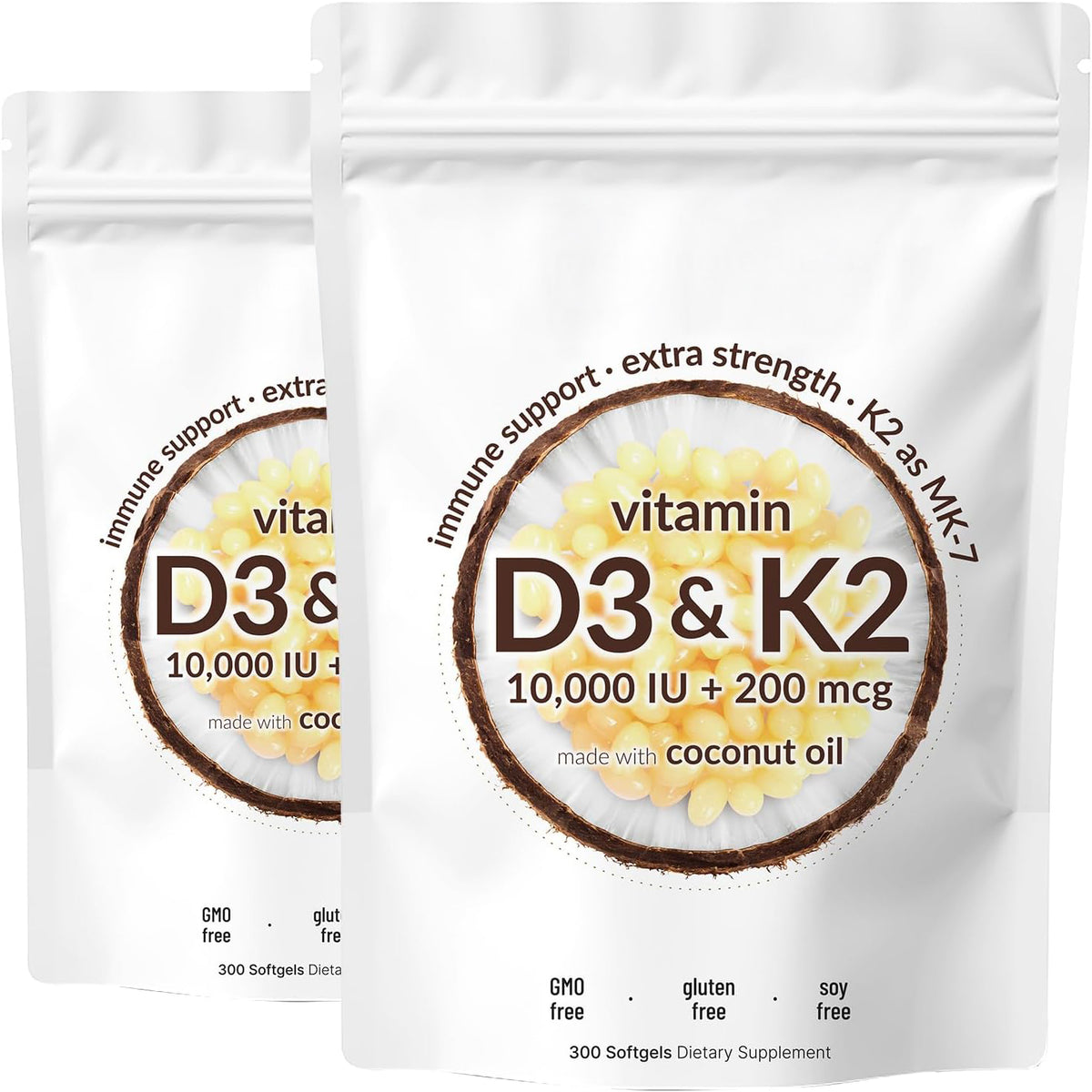 Micro Ingredients Vitamin D3 K2 MK-7 10,000 IU Per Serving, 300 Softgels